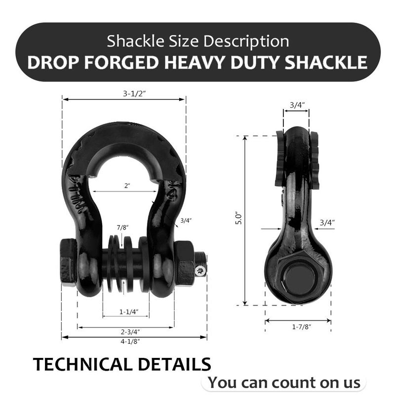 AMBULL Shackles 3/4" D Ring Shackle (2 Pack) 41,850lb Break Strength with 7/8" Pin, Anti Theft Security Screws, Isolator & Washer Kits for Use with Tow Strap Winch Truck Vehicle Recovery (Black) - Image 5